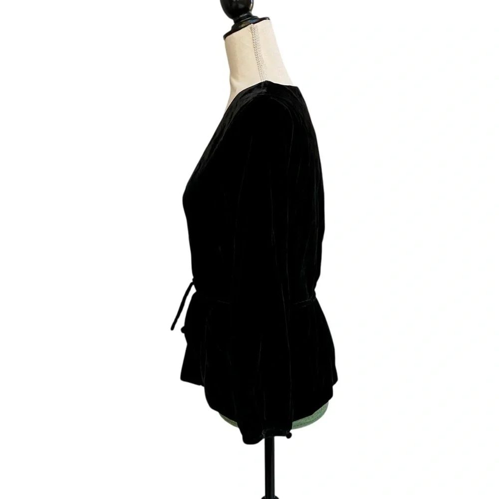J.Crew Black Velvet Faux Wrap Tie Top Long Sleeve 6P NWT